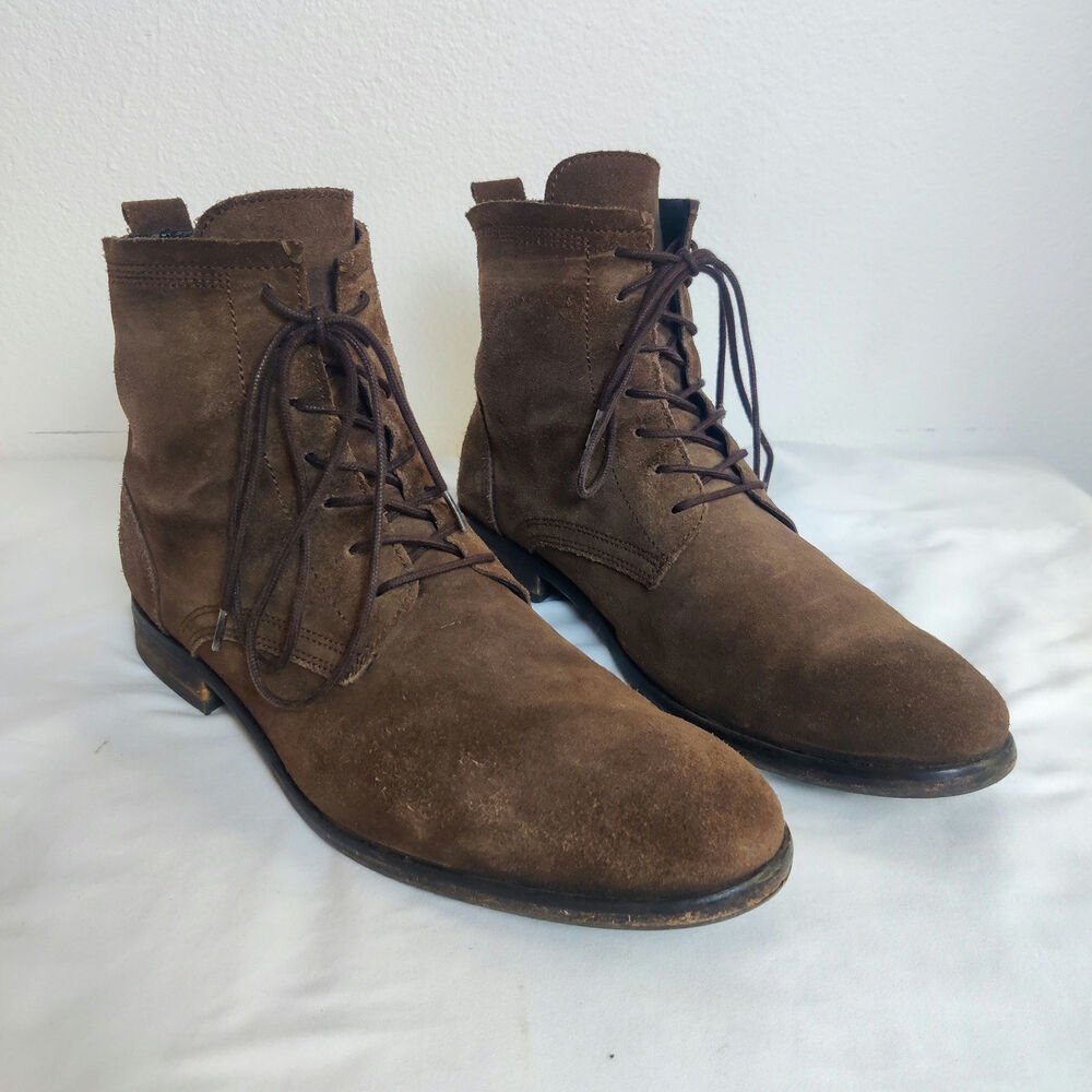 Hand Crafted Brown Suede Leather Lace Up Hobnail Boots 42 Made in Portugal